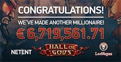 Hall of Gods jackpot goes off at Leo Vegas