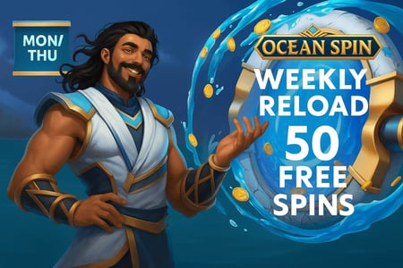 OceanSpin Casino weekly reload: 50 free spins on first deposit