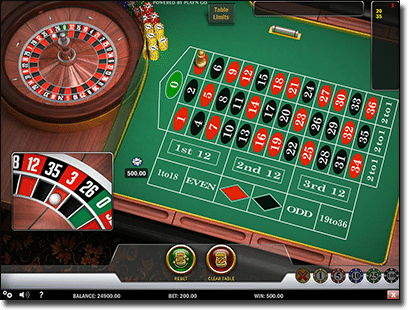 Play European roulette online by Play'n Go