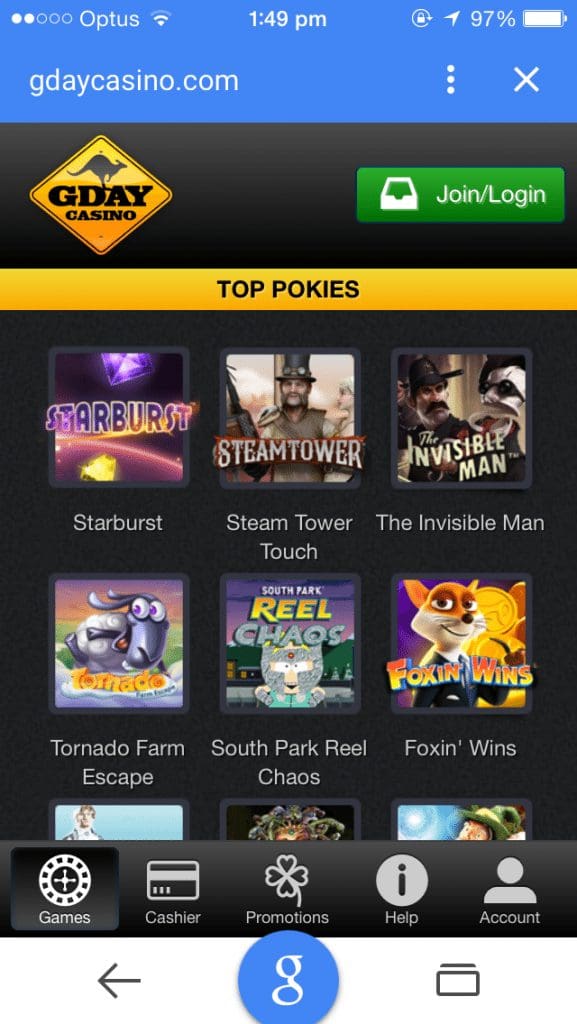 GDayCasino.com iPhone and iPad gambling
