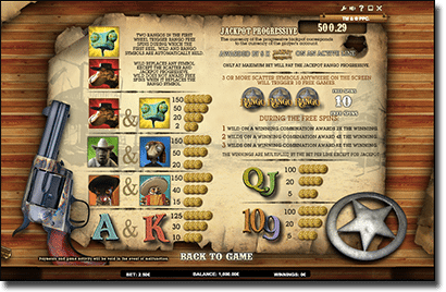 Jackpot Rango pokies paytable