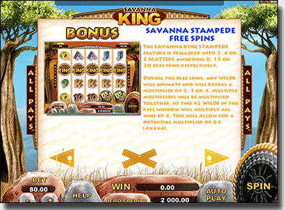 Savanna King pokies bonuses