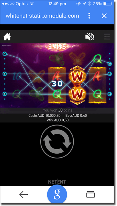 Play Sparks slots on iPhone, iPad and Android mobile