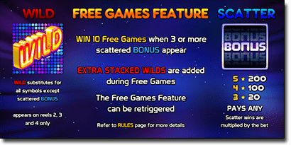 Starmania pokies special features
