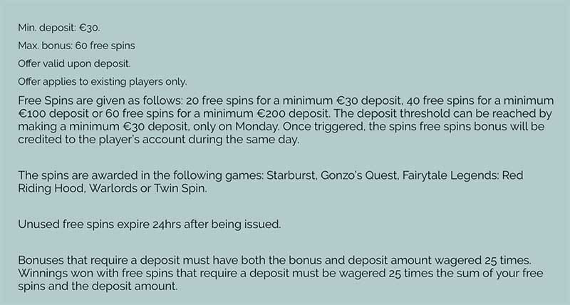Bonus terms for wixstars monday offer