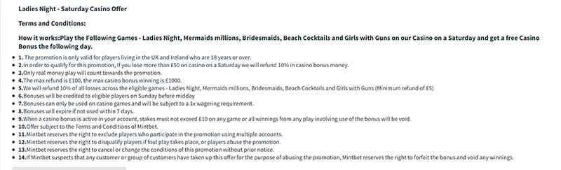 Mintbet Ladies night promotion