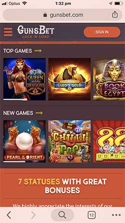 Gunsbet Mobile Login and website