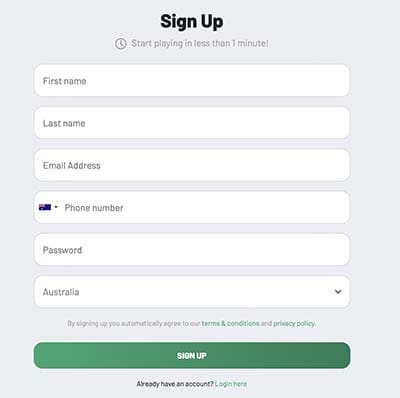 Luckzie Casino sign up process